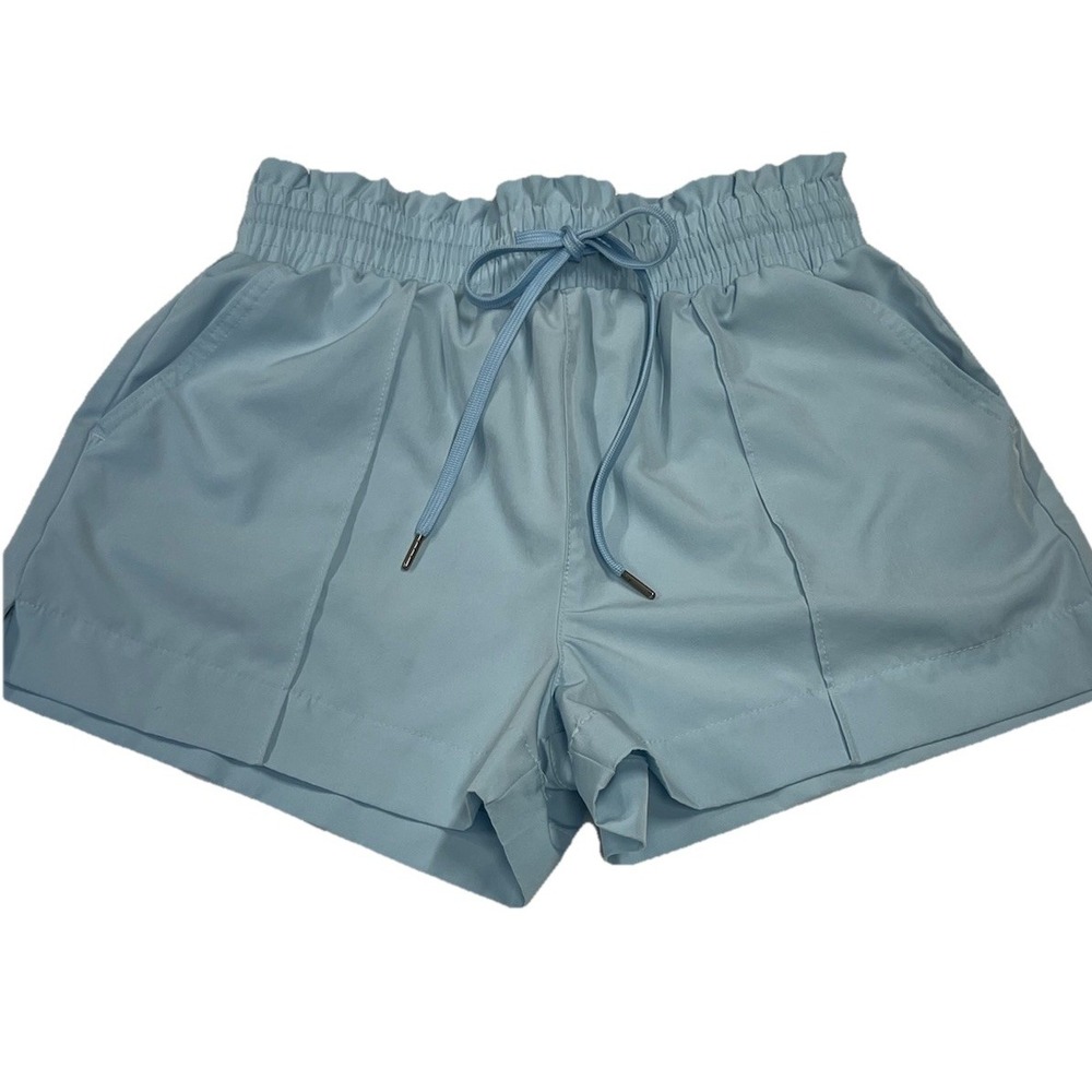 Vanilla Star Women Light Blue Paperbag Waist Athletic Shorts Size M V32836-7